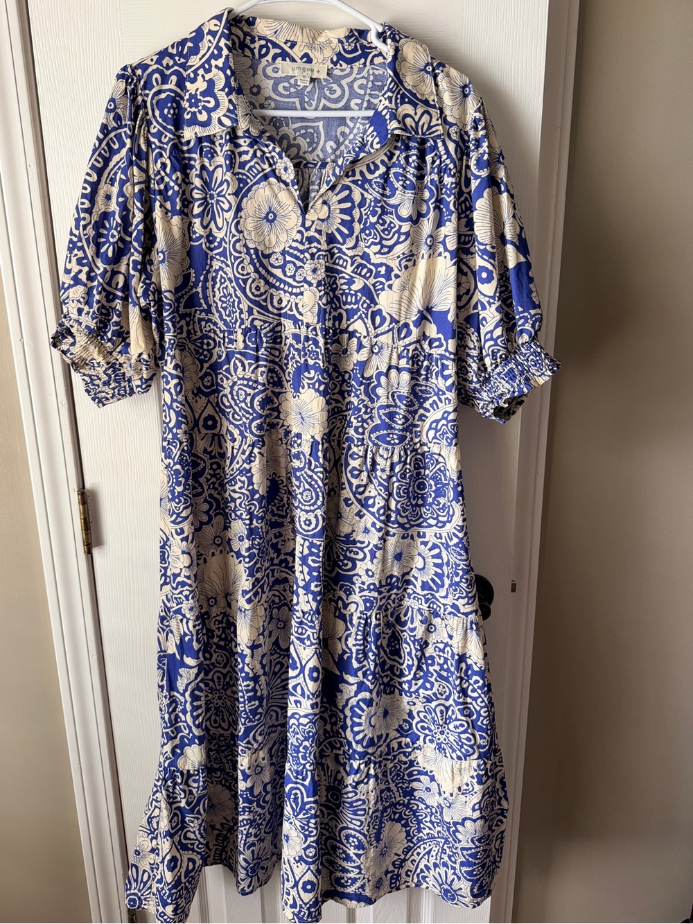 Umgee Blue and Cream Midi Dress